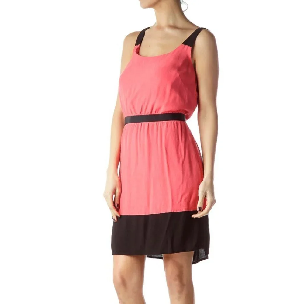 LOFT Coral Pink and Black Day Dress - Picture 2 of 3